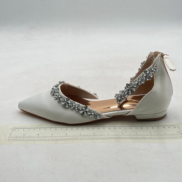 XYD White Pointed Toe D'Orsay Wedding Sparkly Rhinestones Ankle Strap Sandals - Picture 2 of 8